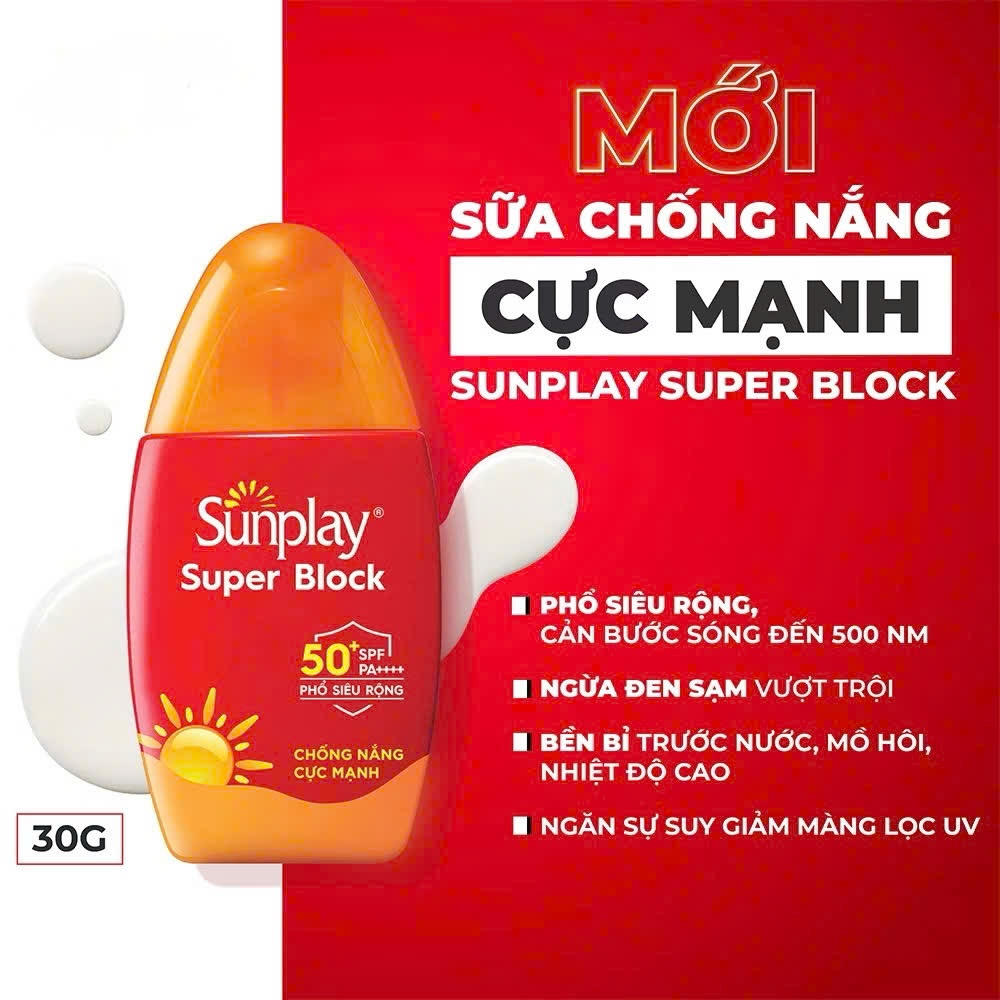 Kem chống nắng Sunplay cực mạnh, ngừa đen sạm da hiệu quả dạng sữa Sunplay Super Block SPF 50+, PA++++ 70g