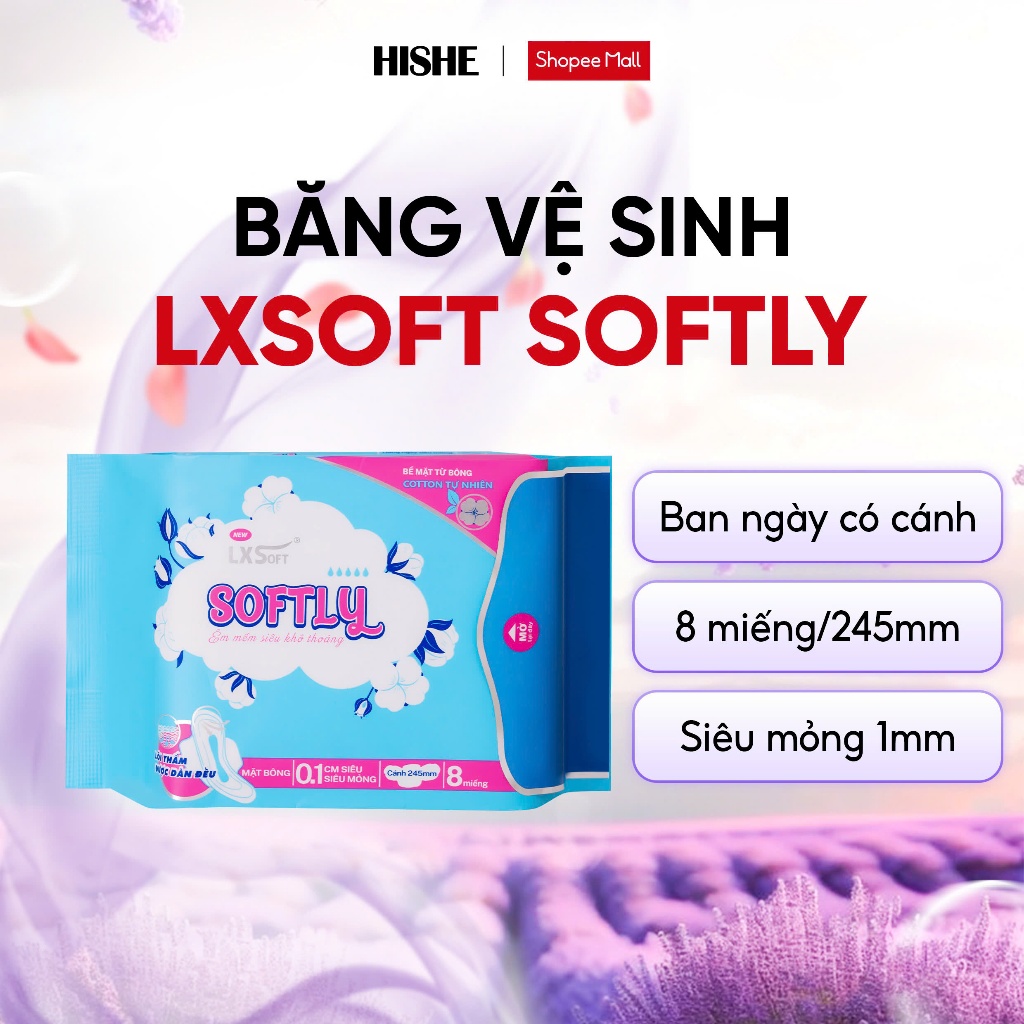 Băng vệ sinh Lxsoft Softly Siêu mỏng, mềm mại, KHÔNG bạc hà, phù hợp với làn da nhạy cảm