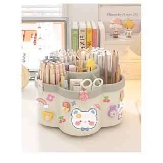 Hộp Đựng Bút Để Bàn Xoay 360 Độ Thiết Kế Bông Hoa 6 Ngăn, Khay Đựng Đồ Văn Phòng Phẩm Để Bàn Đa Năng