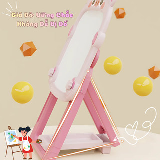 Bảng Vẽ 2 Mặt Cỡ Lớn Hình Gấu Dâu, Gấu Trúc, Dễ Dàng Điều Chỉnh Chiều Cao Phù Hợp Cho Bé, Đi Kèm Ghế Ngồi Và Bút Màu Vẽ