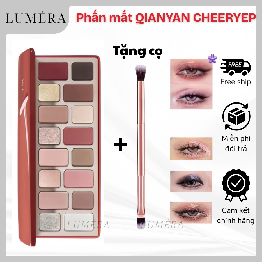 [TẶNG CỌ] QianYan Bảng Phấn Mắt Qianyan Cheeryep Natural Color Starring 16 Ô Màu Đa Dạng Có Nhũ Lì Lấp Lánh 16g