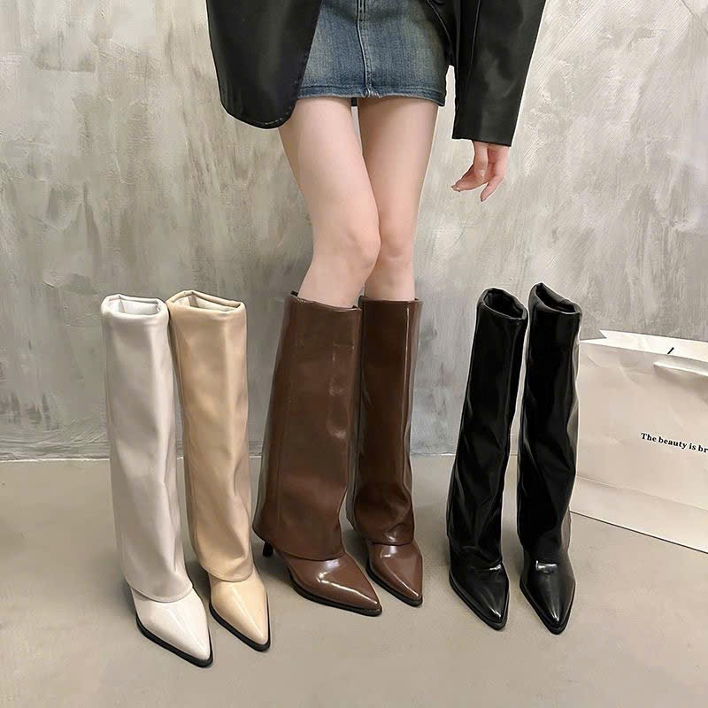(Sẵn trắng 35,36, nâu 38, mơ 35) Giày Bốt Váy Chất Da Merard Mũi Nhọn, Kiểu Dáng Gợi Cảm Sang Trọng Mẫu Mới (Lùi 1 size)
