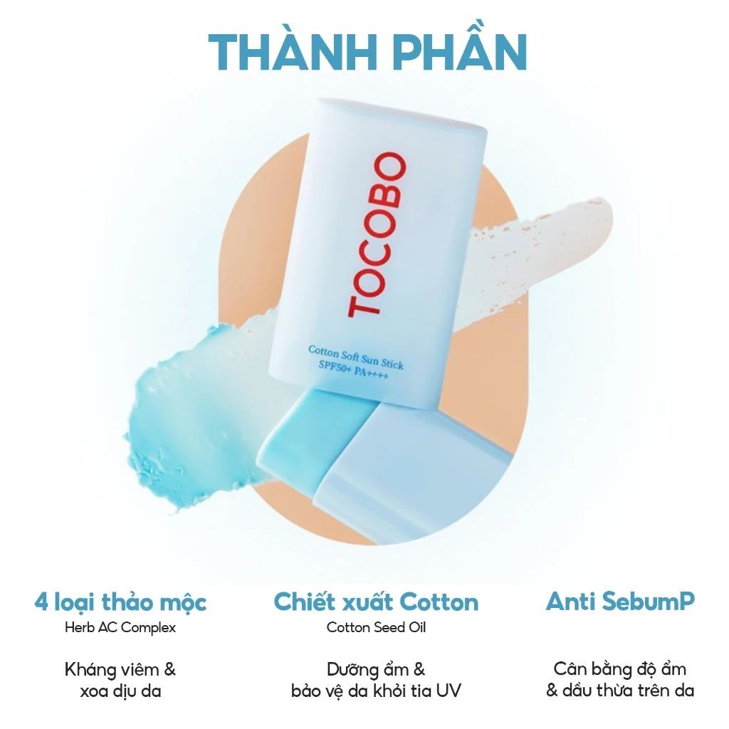 [KOL] Minisize Sáp chống nắng cấp ẩm dịu da Tocobo Cotton Soft Sun Stick SPF50 PA++++ 11g