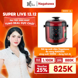 [Võ Hà Linh x Nagakawa] Nồi áp suất điện 6L Nagakawa đa năng NAG0205, công suất 1000W, lòng nồi chống dính Teflon
