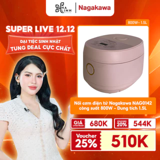 [Võ Hà Linh x Nagakawa] Nồi cơm điện tử 1.5L Nagakawa NAG0142, công suất 800W, 10 chương trình nấu, bảo hành 12 tháng