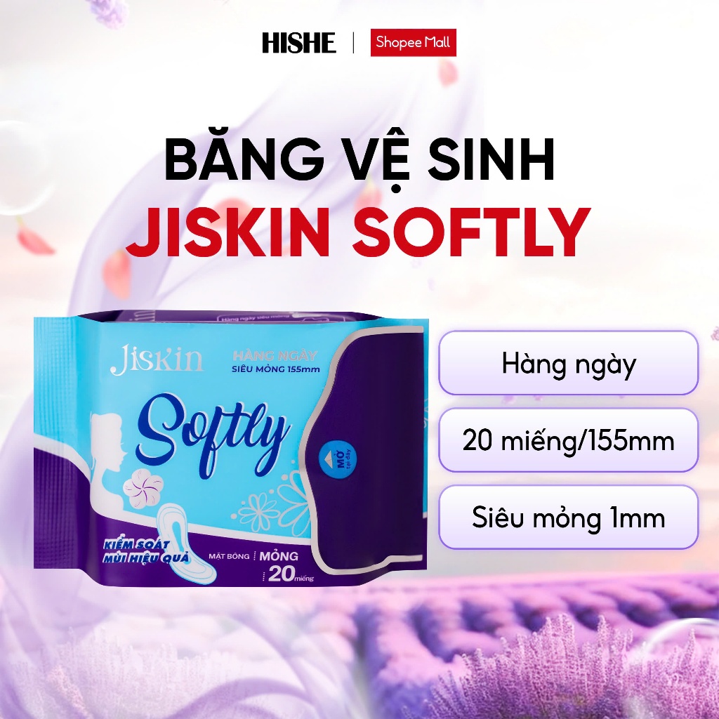 Băng vệ sinh Jiskin Softly KHÔNG BẠC HÀ mặt bông lượn sóng, bản siêu mỏng, dịu nhẹ với da nhạy cảm