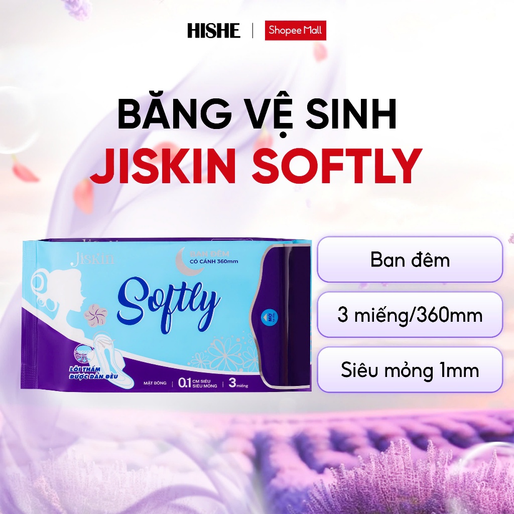 Băng vệ sinh Jiskin Softly KHÔNG BẠC HÀ mặt bông lượn sóng, bản siêu mỏng, dịu nhẹ với da nhạy cảm