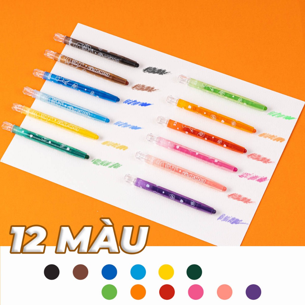 Bút Sáp Vặn Ngắn 12 Màu Hữu Cơ Vỏ Nhựa Khó Gãy Màu Mondez, Màu Sắc Tươi Sáng, Chất Liệu Cao Cấp, An Toàn Cho Bé M60001