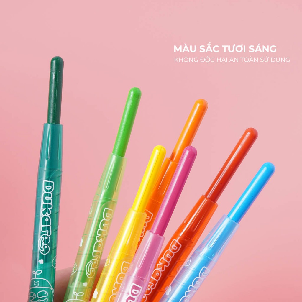 Bút Sáp Vặn Ngắn 12 Màu Hữu Cơ Vỏ Nhựa Khó Gãy Màu Mondez, Màu Sắc Tươi Sáng, Chất Liệu Cao Cấp, An Toàn Cho Bé M60001