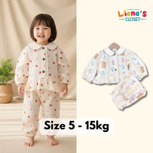 Bộ Pizama Dài Tay Bé Gái Cổ Sen Cài Cúc Cho Bé Yêu Siêu Xinh Nhà Liena'S Closet
