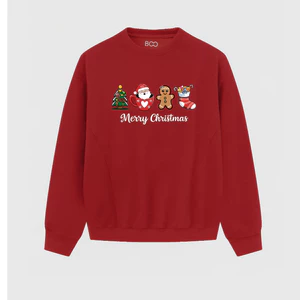 Áo Nỉ BOO Không Mũ Unisex Form Overfit In Họa Tiết Noel Chất Liệu Ấm Áp, Dày Dặn