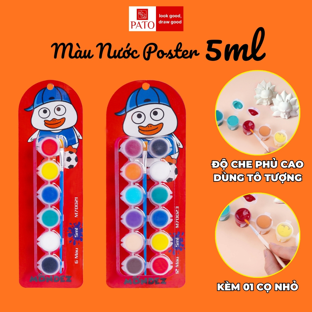 Màu Nước Poster 5ml 6-12 Màu, Màu Chuẩn, Độ Bám Giấy Tốt, Khô Nhanh, Mịn, Tô Tượng An Toàn Cho Người Dùng M70021/M70023