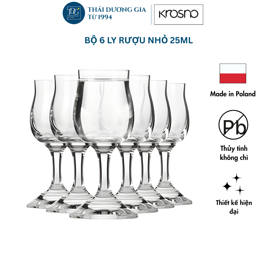 Bộ 6 ly pha lê uống rượu nhỏ 25ml cao cấp nhập khẩu Ba Lan Krosno - 786049 | Thái Dương Gia