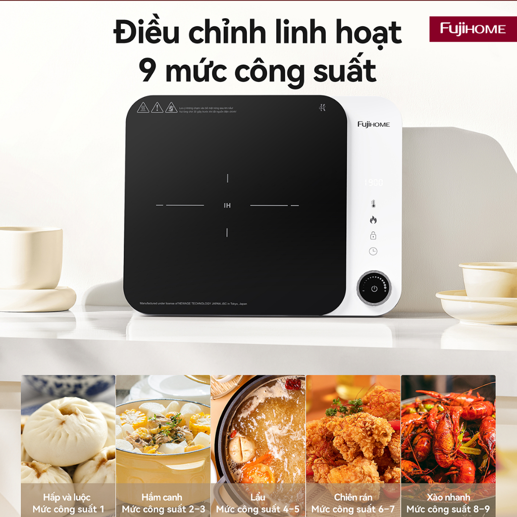 Bếp từ mini Nhập Khẩu FUJIHOME IC1901W, bếp điện từ đơn nấu nhanh công suất lớn tiết kiệm điện