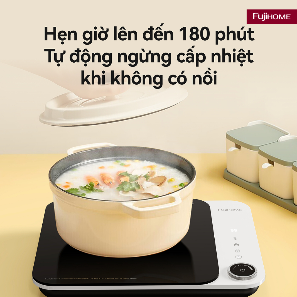 Bếp từ mini Nhập Khẩu FUJIHOME IC1901W, bếp điện từ đơn nấu nhanh công suất lớn tiết kiệm điện