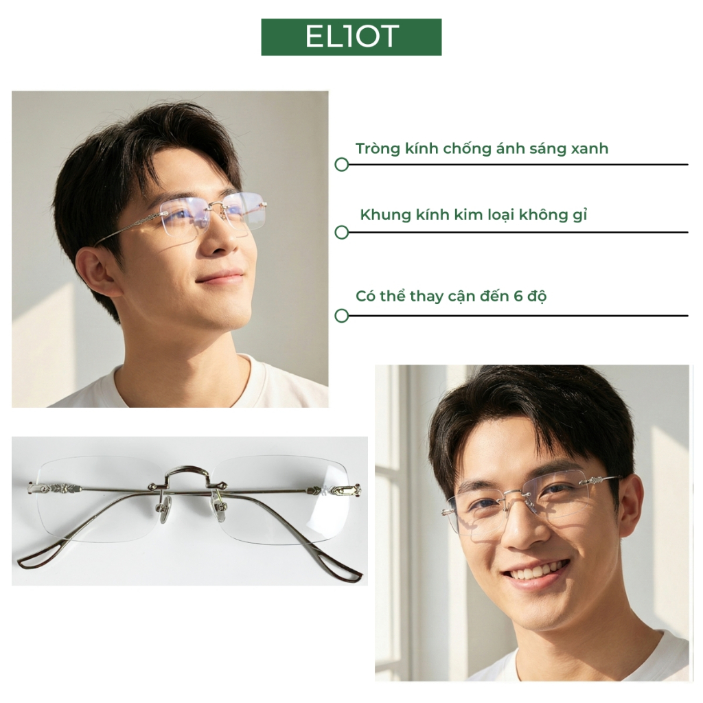 Gọng kính không viền ELIOT EYEWEAR càng kính kim loại chắc chắn thời trang nam nữ el16096