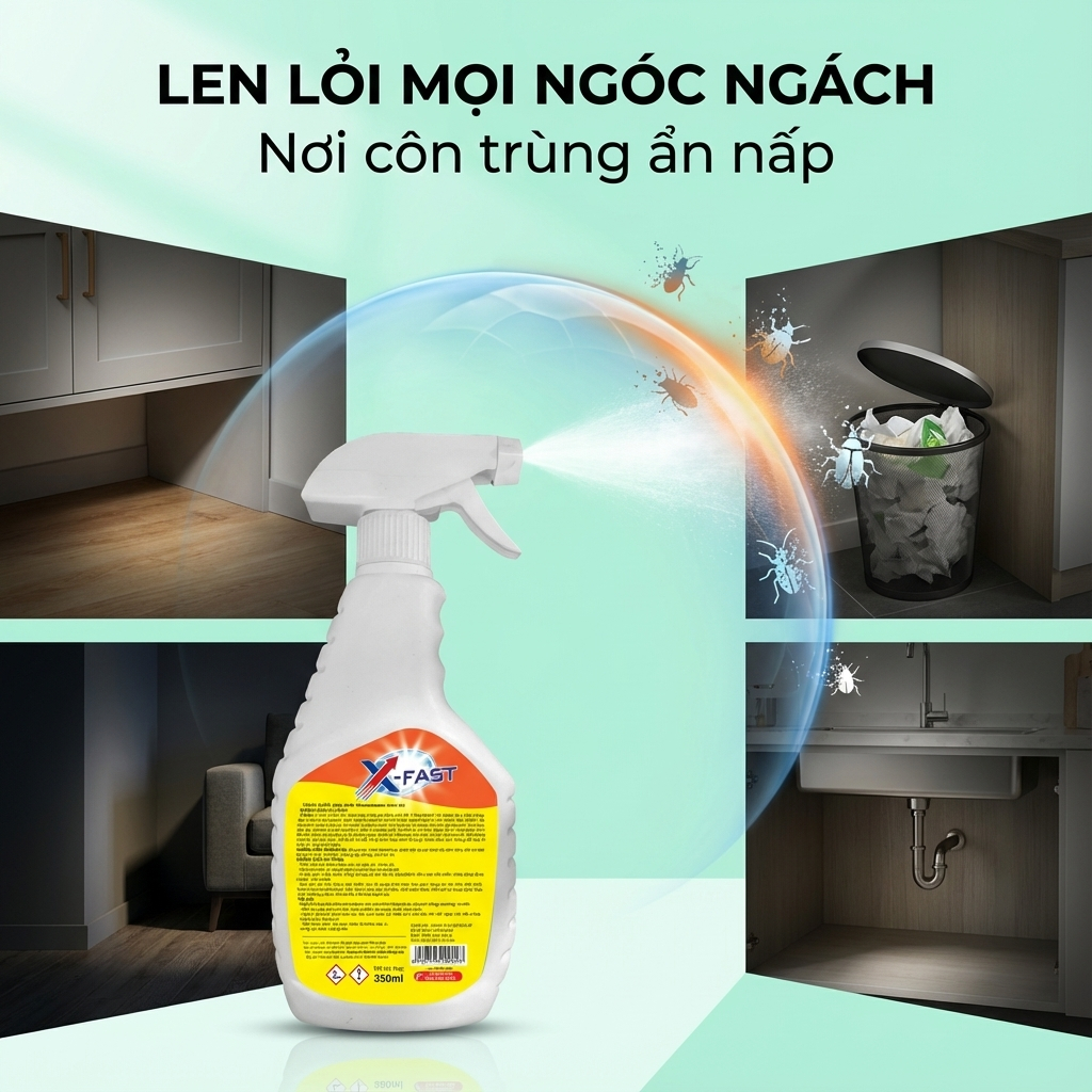 Bình Xịt Côn Trùng Ruồi Muỗi Kiến Gián Đa Năng 350ml X-Fast Nước Diệt Côn Trùng Trong Nhà Đa Năng