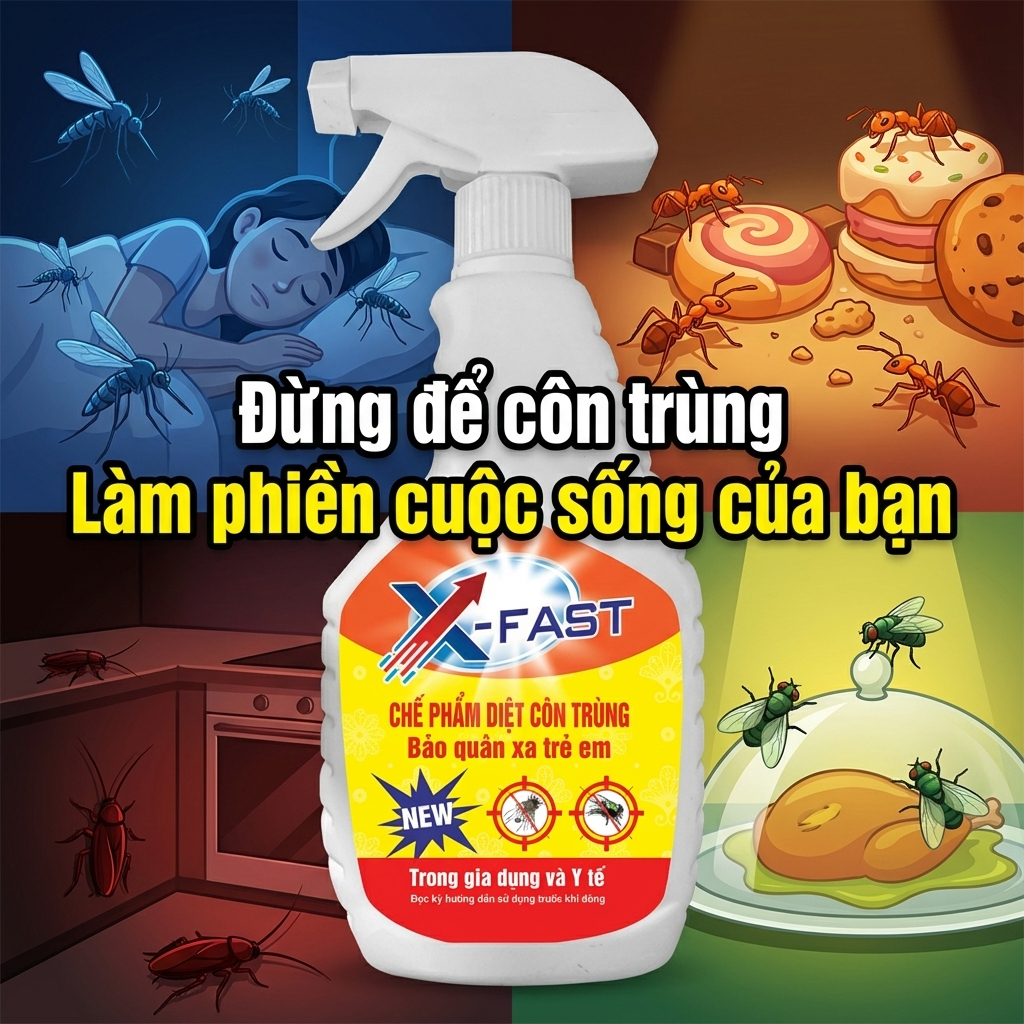Bình Xịt Côn Trùng Ruồi Muỗi Kiến Gián Đa Năng 350ml X-Fast Nước Diệt Côn Trùng Trong Nhà Đa Năng