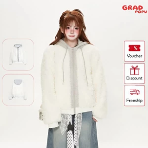 Áo khoác GRADPOPU lông cừu giả có mũ trùm đầu mềm mại thoải mái ngọt ngào thời trang mùa đông AK413