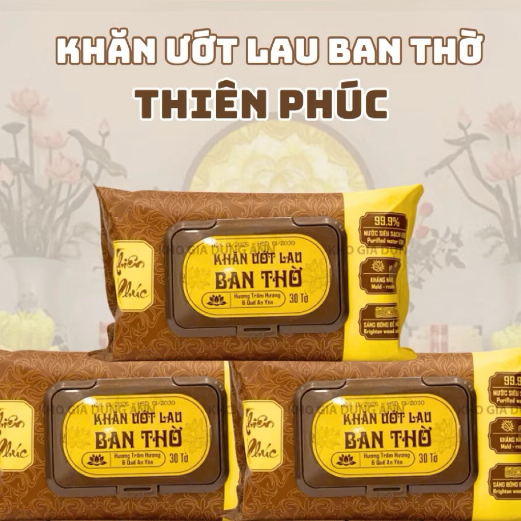 Combo 5 khăn ướt lau ban thờ Thiên Phúc hương trầm ngũ vị tự nhiên tiện lợi an toàn bao sái sạch sẽ