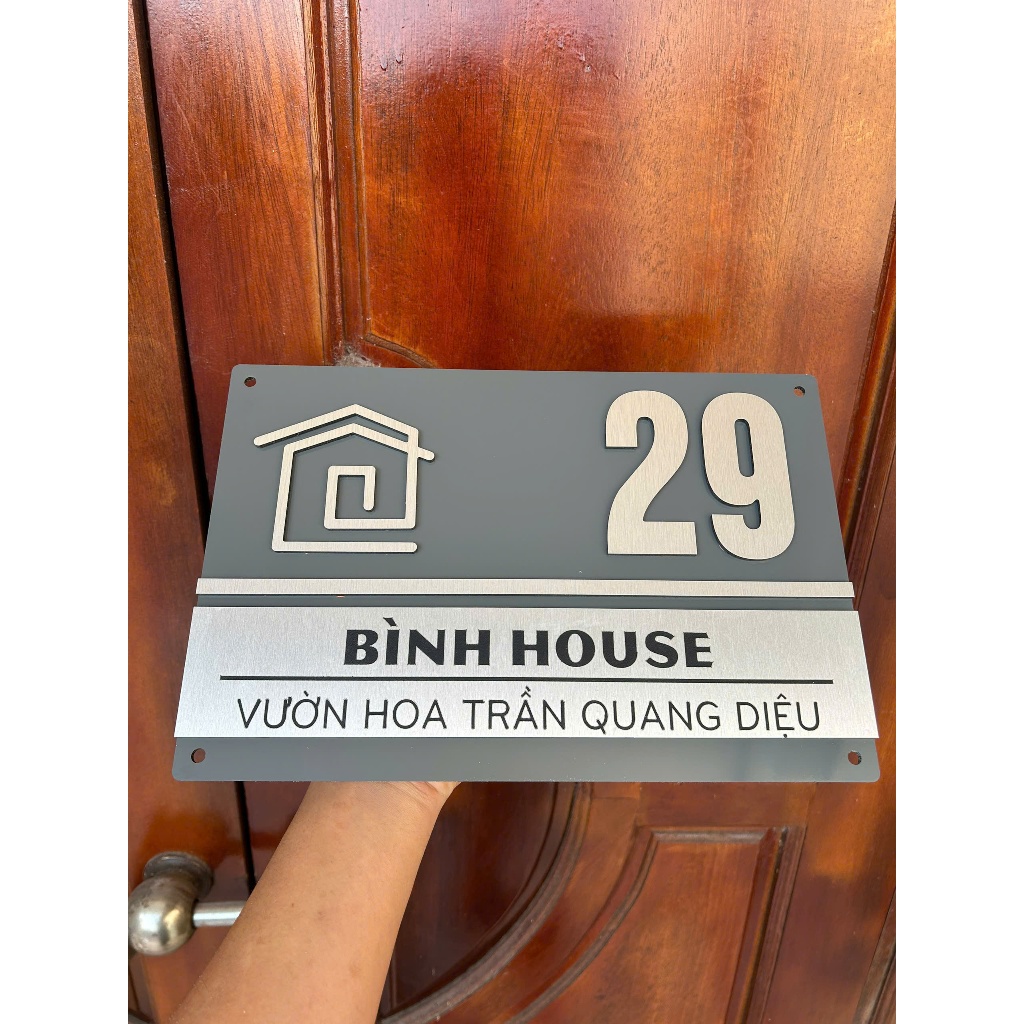 Biển số nhà CAO CẤPX NỀN GHI XÁM CHỮ BẠC XƯỚC