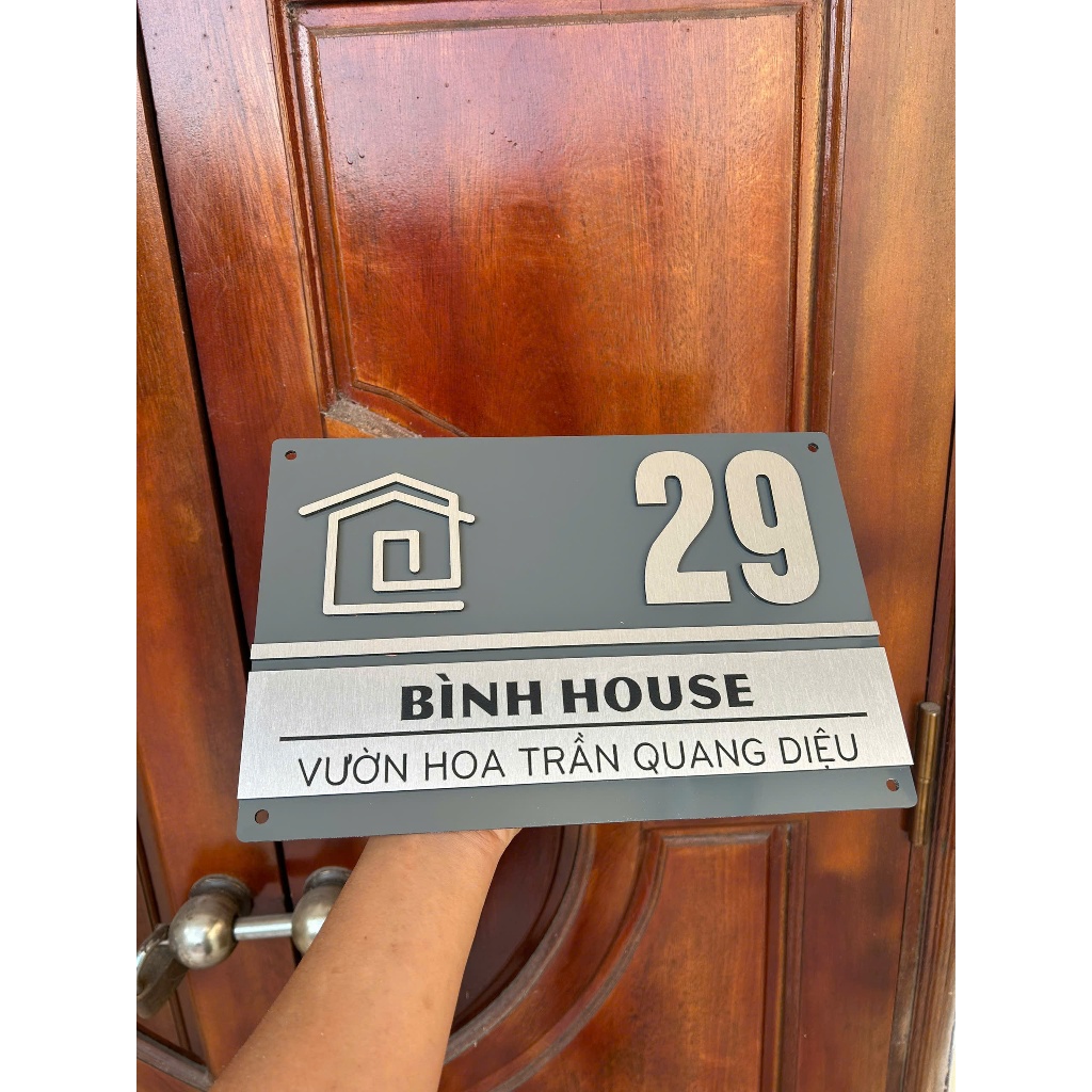 Biển số nhà CAO CẤPX NỀN GHI XÁM CHỮ BẠC XƯỚC
