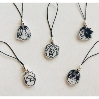 Mặt Treo Điện Thoại Haikyuu Hình Phác Thảo Người Que Đen Trắng, Móc Khóa/Mặt Treo Túi, Anime Bóng Chuyền