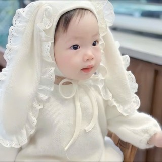 Bodysuit dài tay kèm nón tai thỏ bé gái 4-11Kg. Bộ đồ dài tay thu đông cho bé đầy tháng. Dino Kids