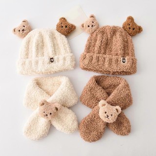 Set Mũ & Khăn Bông Tai Gấu Cho Bé – Siêu Mềm Ấm, Len Bông Dễ Thương, Giữ Nhiệt Mùa Đông