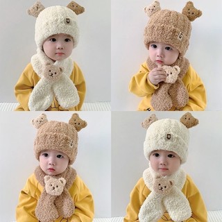 Set Mũ & Khăn Bông Tai Gấu Cho Bé – Siêu Mềm Ấm, Len Bông Dễ Thương, Giữ Nhiệt Mùa Đông