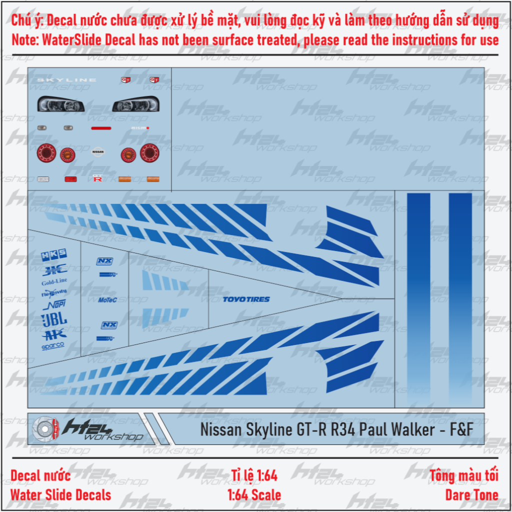 HT24workshop - Decal nước Nissan Skyline GT-R R34 Paul Walker - Fast ...