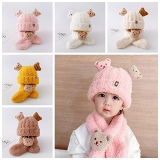 Set Mũ & Khăn Bông Tai Gấu Cho Bé – Siêu Mềm Ấm, Len Bông Dễ Thương, Giữ Nhiệt Mùa Đông