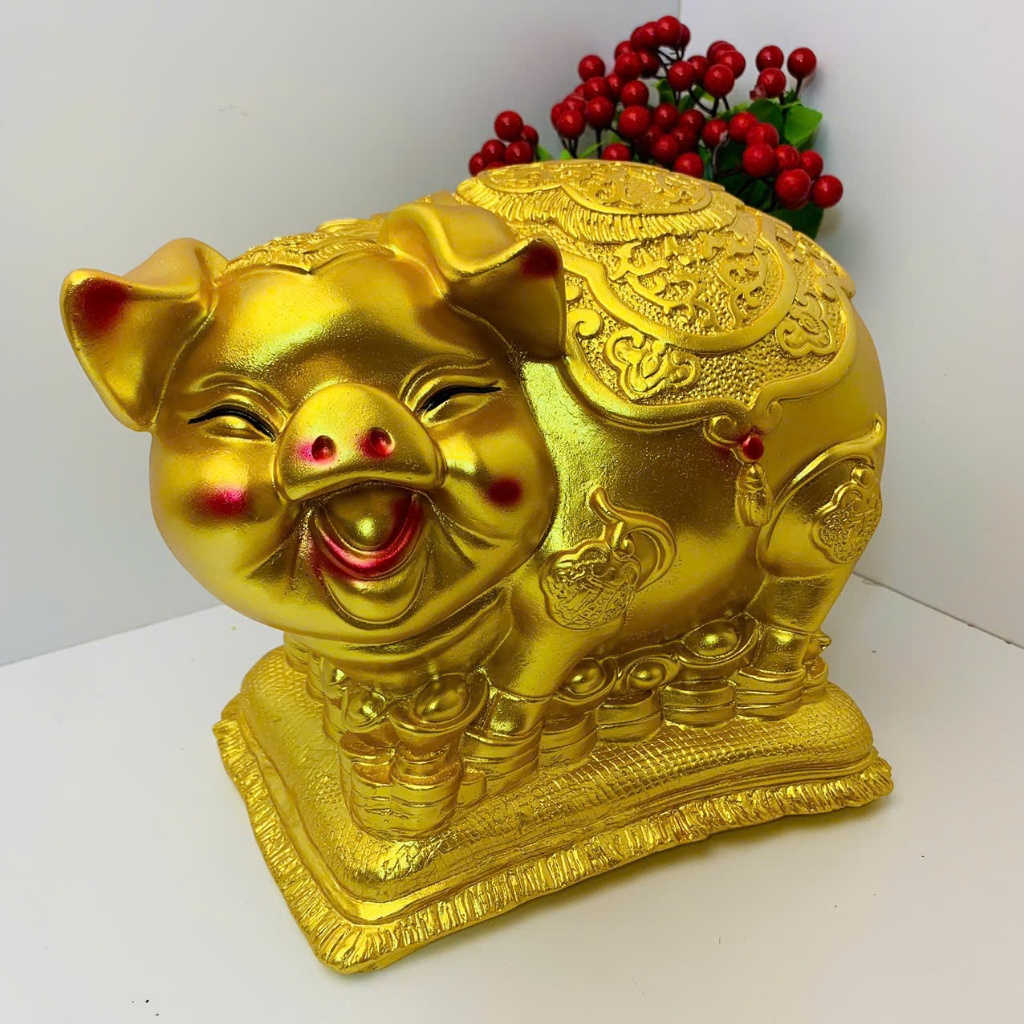 Heo đất tiết kiệm Heo đất bệ vàng phong thủy size vừa ống tiết kiệm lợn đất tiết kiệm trang trí