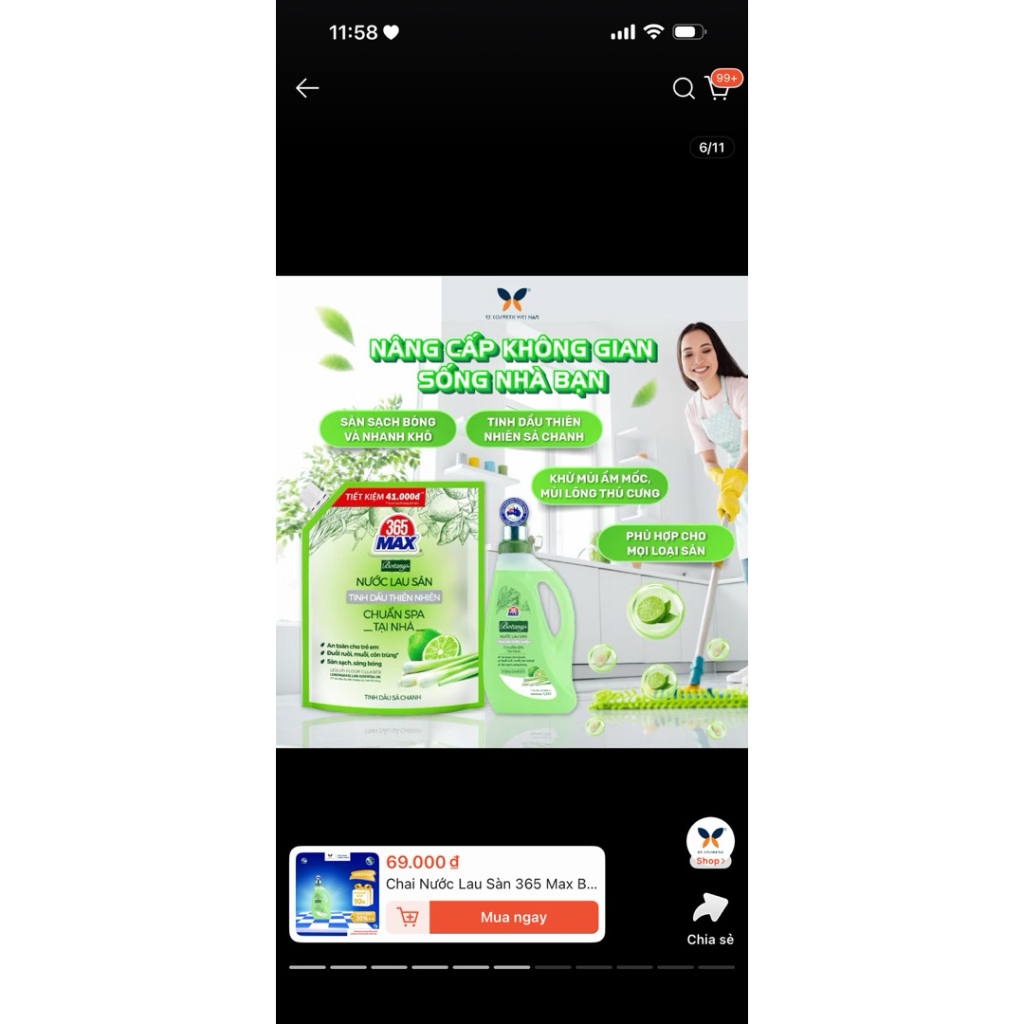 Nước lau sàn 365Max Botany tinh dầu Sả Chanh 3.9ml