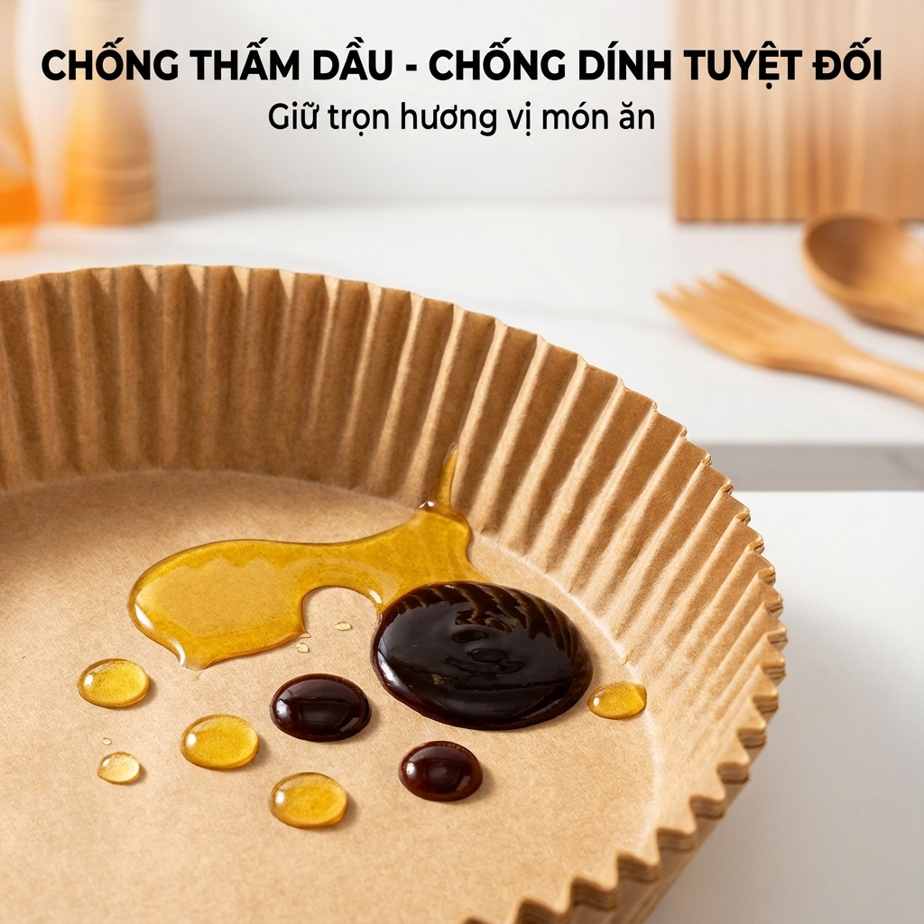COMBO 50 Tờ Giấy Lót Nồi Chiên Hình Khuôn Bánh, Miếng Lót Nồi Chiên Không Dầu Chống Bám Dầu Mỡ
