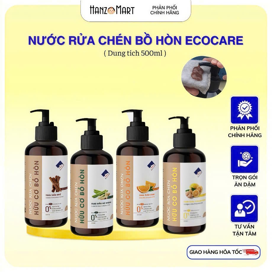 Nước rửa chén hữu cơ bồ hòn Ecocare hương liệu tự nhiên 500ml cho bé