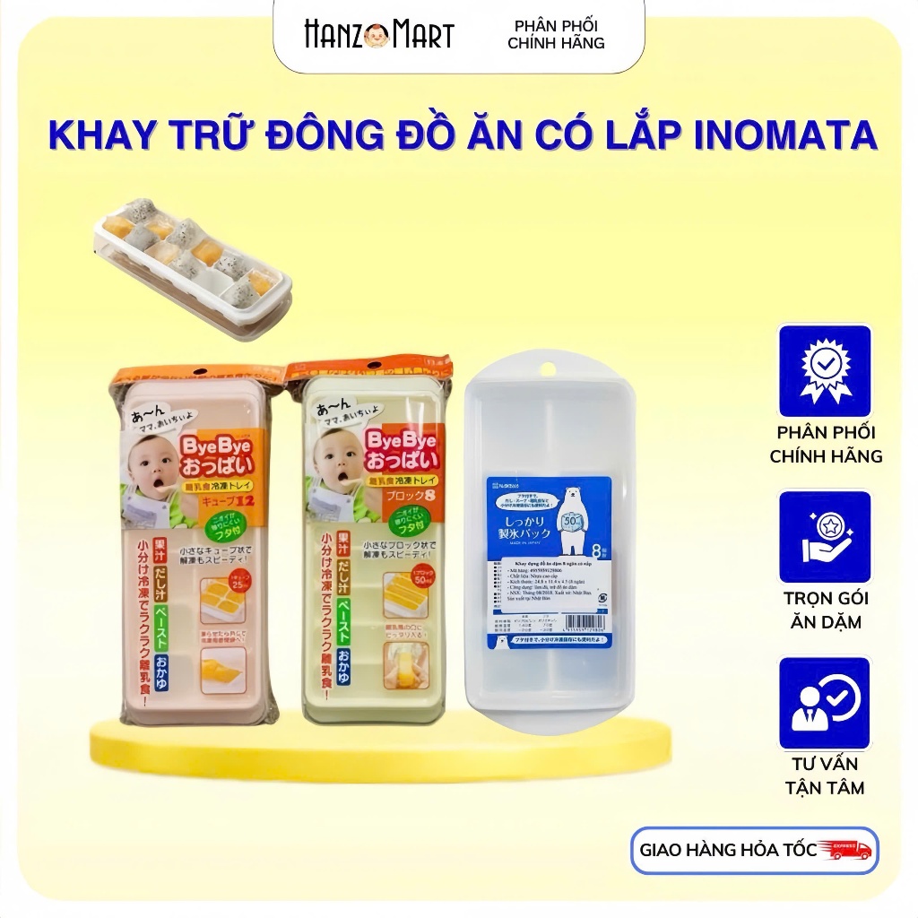 Khay trữ đông đồ ăn dặm có nắp Inomata Nhật Bản 8,12,48 ngăn hanzomart