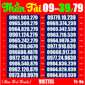 SIM Viettel 09 THẦN TÀI Tr8a,1a,2g,3a,9a Sim chưa đăng kí, Sim viettel phủ sóng toàn quốc | sim