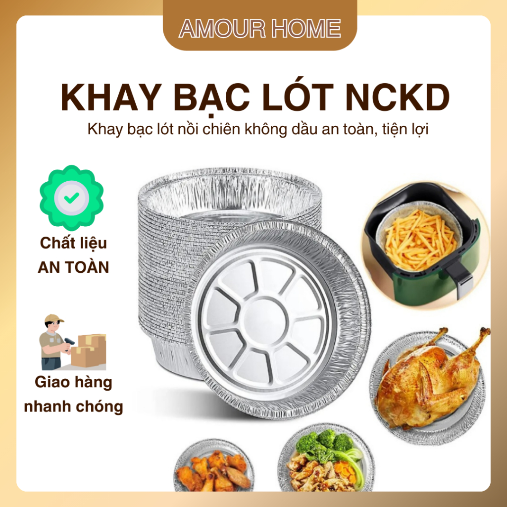 Combo 100 Khay Giấy Bạc Lót Nồi Chiên Không Dầu, Lò Nướng - Khuôn Đĩa Nhôm Đựng Thức Ăn, Thực Phẩm Nhiều Size