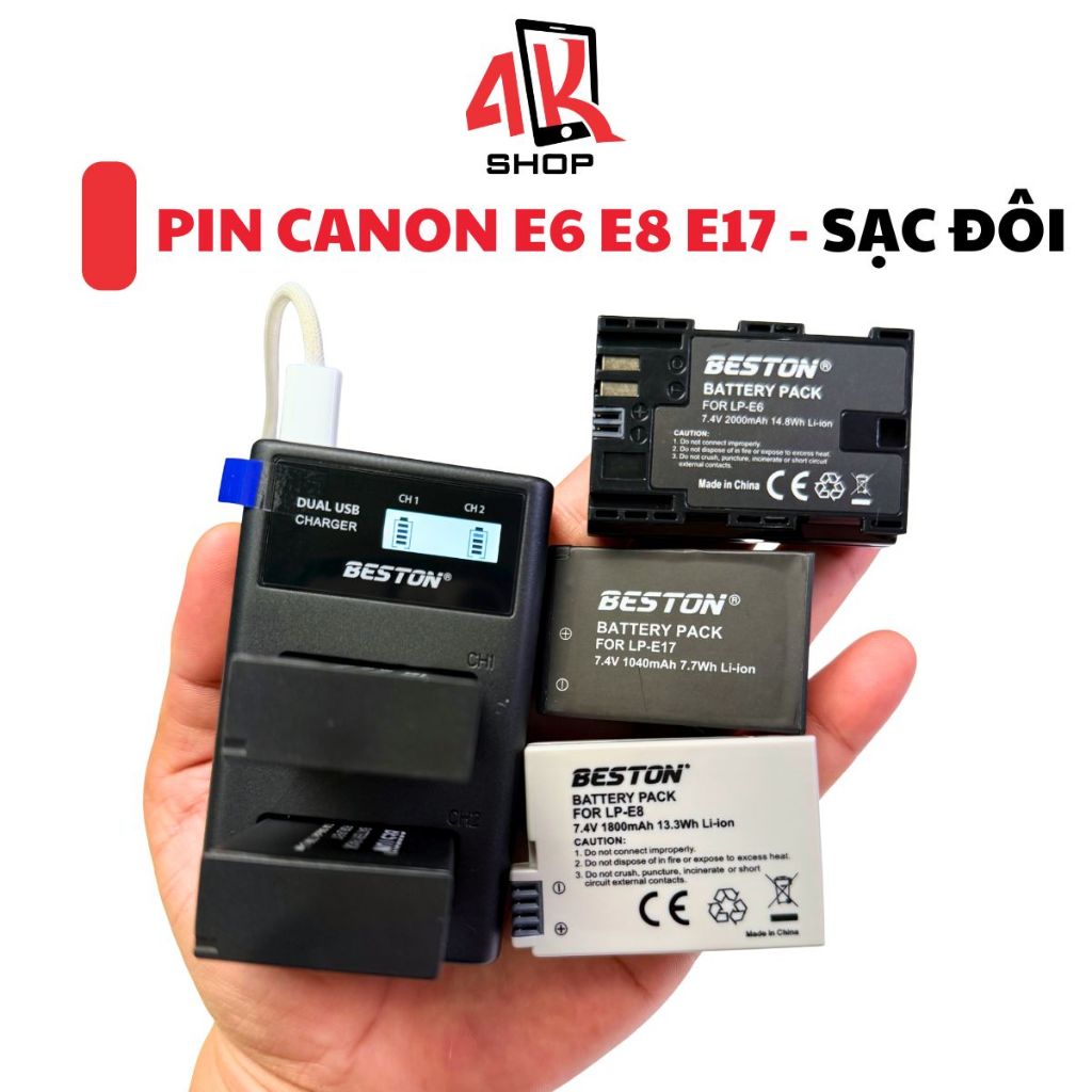 Pin sạc máy ảnh canon Lp e6 Lp E8 LP E17 E12 sạc đôi LCD Type-C cho R50 ...