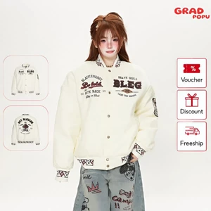 Áo khoác nữ GRADPOPU bóng chày chần bông kiểu Mỹ chất cotton lưng thêu họa tiết kim cương AK427