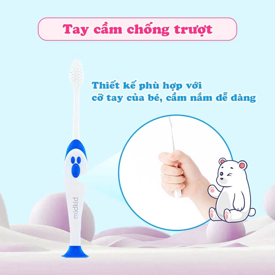 Bàn chải đánh răng Midkid cho bé từ 1 tuổi giúp làm sạch răng, lông chải mềm mại