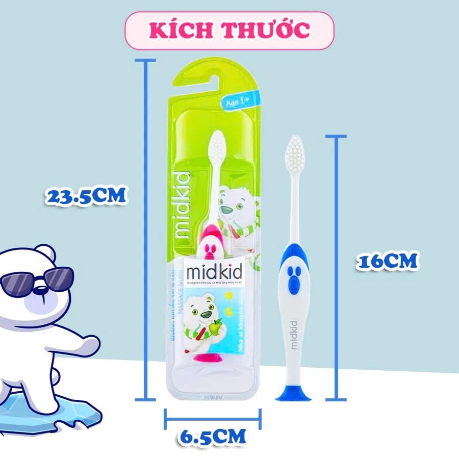 Bàn chải đánh răng Midkid cho bé từ 1 tuổi giúp làm sạch răng, lông chải mềm mại