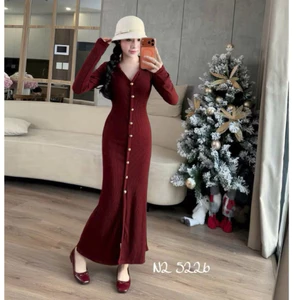 Đầm ,Váy len body cổ V Dáng dài ôm body tôn dáng by.Thanhhuyenclothings