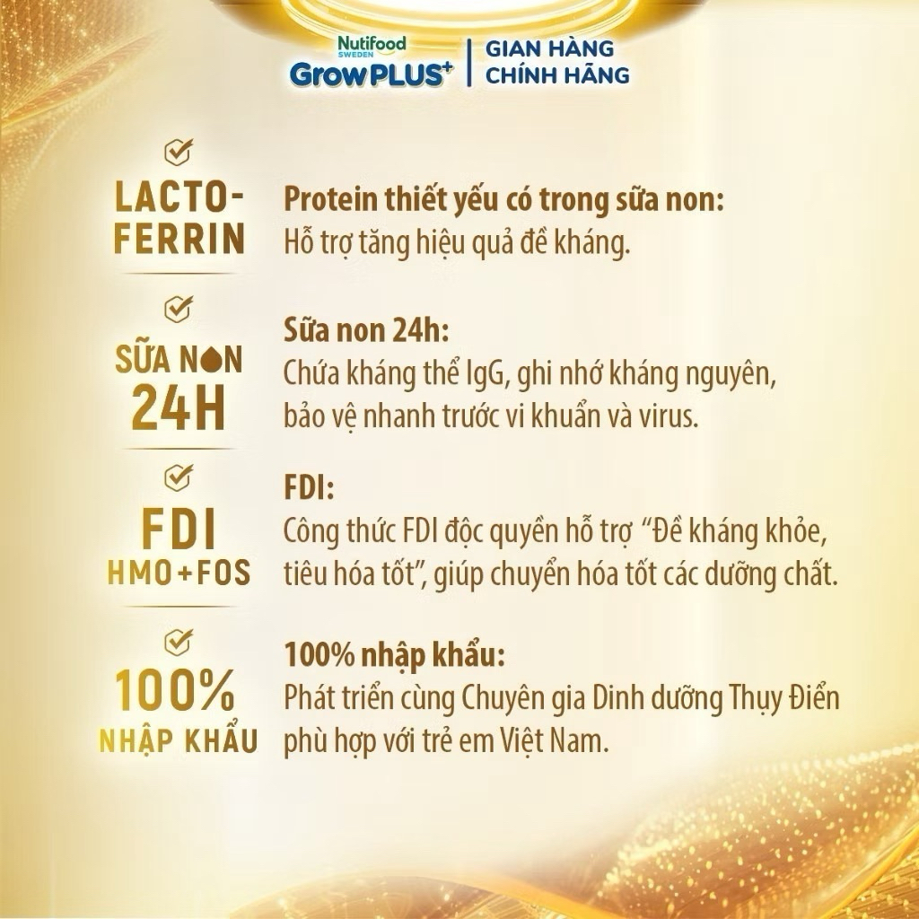 Sữa bột Nutifood Sweden GrowPLUS+ Colostrum Lactoferrin 800g
