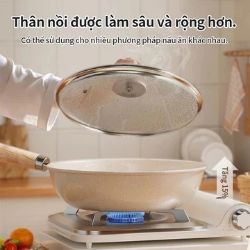 Chảo chống dính vân đá Nhật chảo sâu lòng Chảo vân đá phủ lớp chống dính - Chảo sâu lòng chống dính cán gỗ