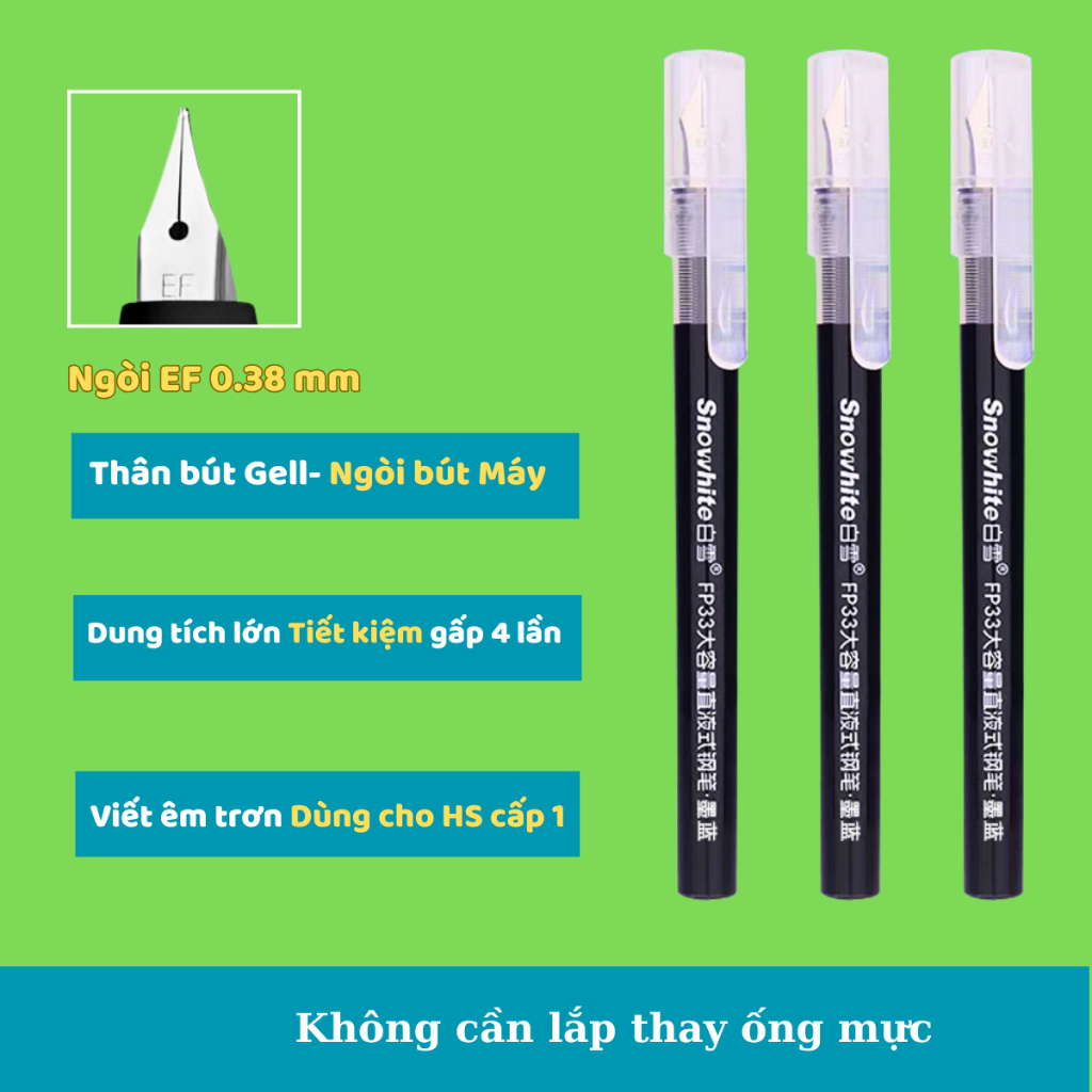 Bút Máy #F33 Dùng mực trực tiếp,không cần bơm mực cho học sinh 1-5, Ngòi EF 0.38mm Viết siêu êm trơn