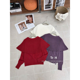 Áo len dài tay choàng vai cổ tròn #t3007