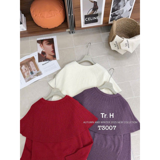 Áo len dài tay choàng vai cổ tròn #t3007