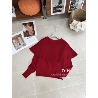Áo len dài tay choàng vai cổ tròn #t3007